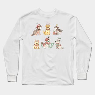 Cute Christmas Dogs Hand Drawn🎅 Long Sleeve T-Shirt